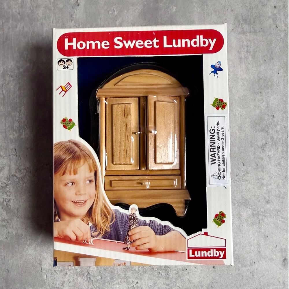 Vintage Home Sweet Lundby Dollhouse Wood Armoire Wardrobe 1:16 Scale NIB READ